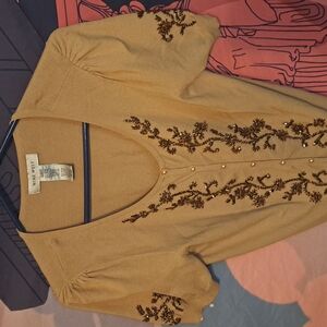 Nine West Tan Embroidered Cardigan